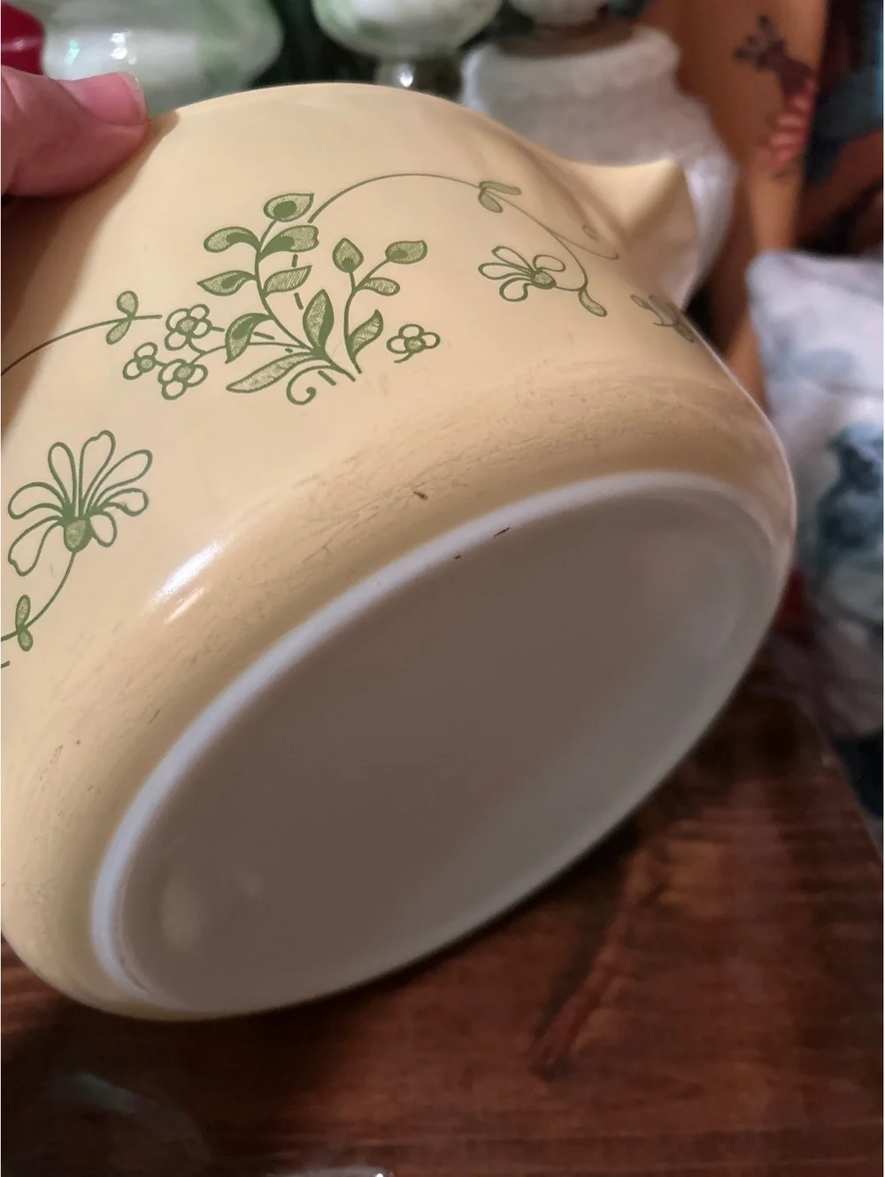 Vintage Pyrex Yellow Floral Mixing Bowl with Green Flowers